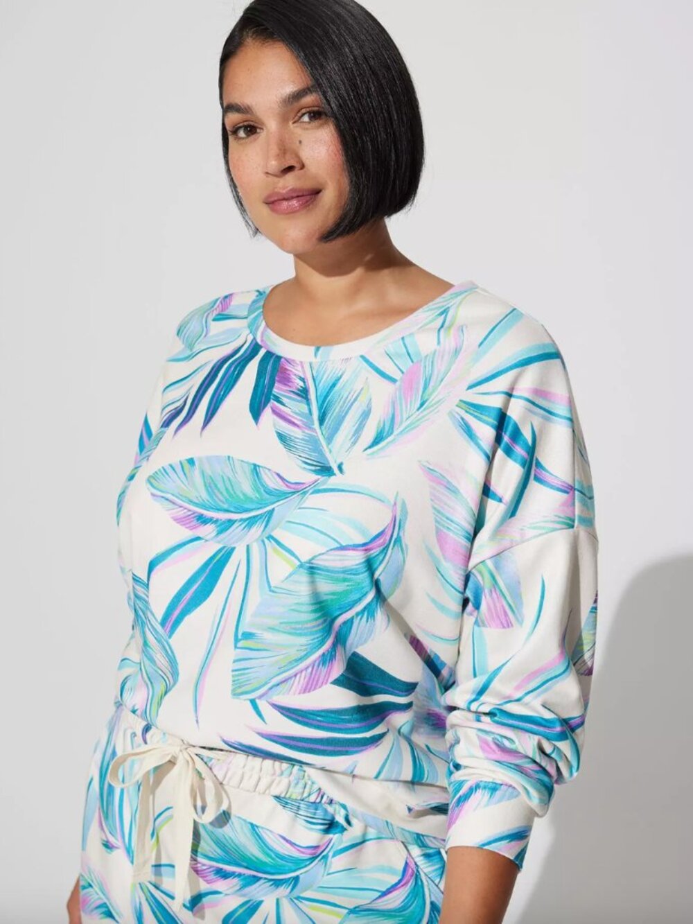 NWT TORRID Tropical Palm Print Terry Sweatshirt Athleisure Casual Vacation 2X